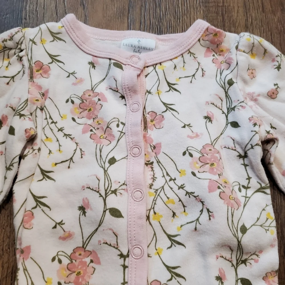 Laura Ashley Baby Girl Cotton Floral Footed Pajamas Hat Ruffle Butt Pastel 0-3M